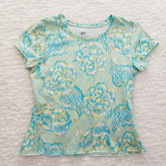 T-Shirt J Jill Size PM Fitted Pina Cotton Abstract Floral Boho Bloomcore Office - Picture 1 of 12